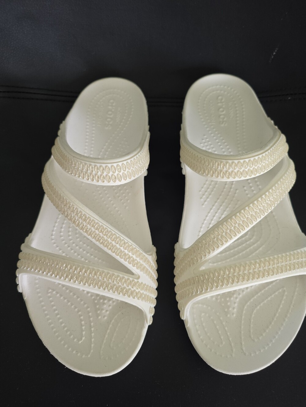 CROCS Women's Cream Strappy Slide Sandals